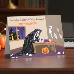 Funny Grim Reaper Away at College Halloween Card