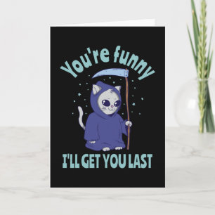 Funny Grim Reaper Cat Halloween Costume Card