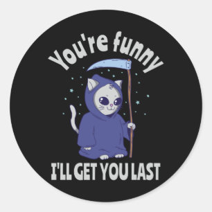 Funny Grim Reaper Cat Halloween Costume Classic Round Sticker