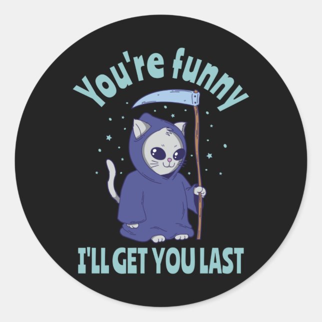 Funny Grim Reaper Cat Halloween Costume Classic Round Sticker (Front)