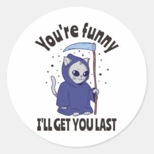 Funny Grim Reaper Cat Halloween Costume Classic Round Sticker
