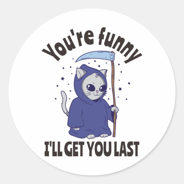 Funny Grim Reaper Cat Halloween Costume Classic Round Sticker (Front)