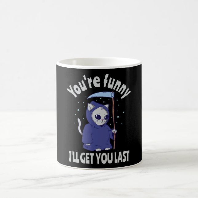 Funny Grim Reaper Cat Halloween Costume Coffee Mug (Center)