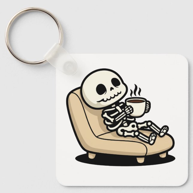 Funny Grim Reaper Drinking Coffee | "Dead Inside"  Key Ring (Front)