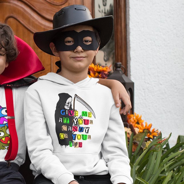 Funny Grim Reaper Give Me Candy Typography Kid's (Funny Grim Reaper Give Me Candy Typography Kid's Hoodie)