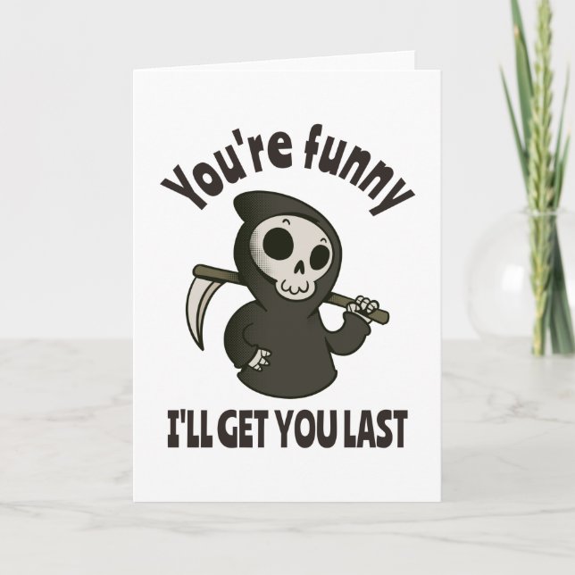 Funny Grim Reaper Skeleton Halloween Costume Card (Front)