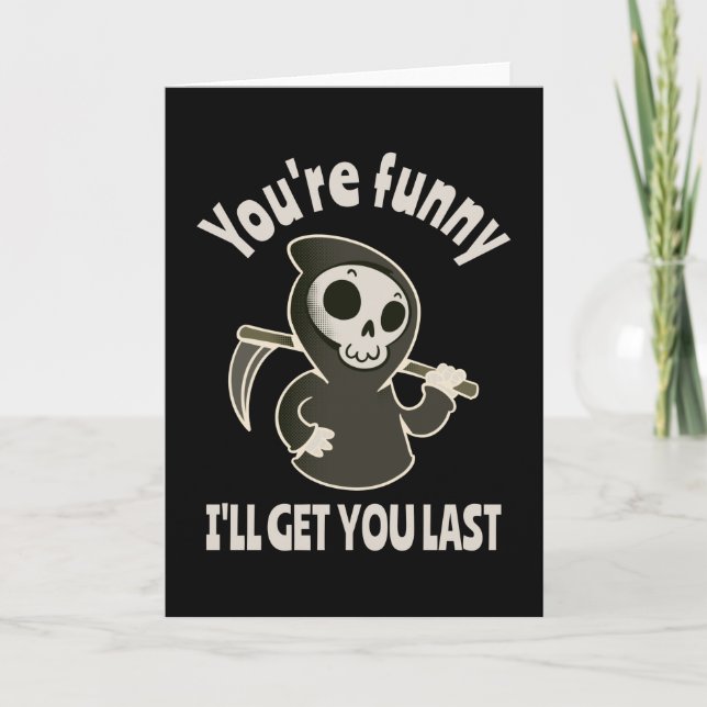 Funny Grim Reaper Skeleton Halloween Costume Card (Front)