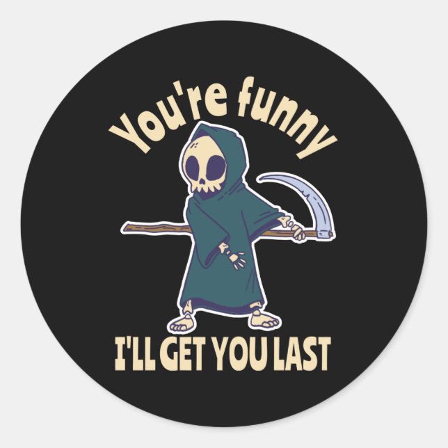 Funny Grim Reaper Skeleton Halloween Costume Classic Round Sticker (Front)