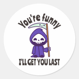 Funny Grim Reaper Skeleton Halloween Costume Classic Round Sticker