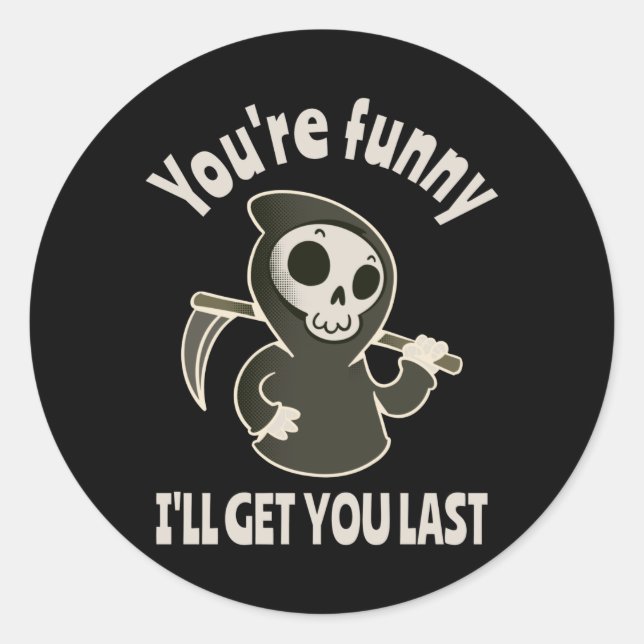 Funny Grim Reaper Skeleton Halloween Costume Classic Round Sticker (Front)