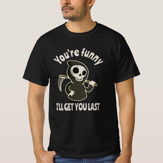 Funny Grim Reaper Skeleton Halloween Costume T-Shirt (Front)