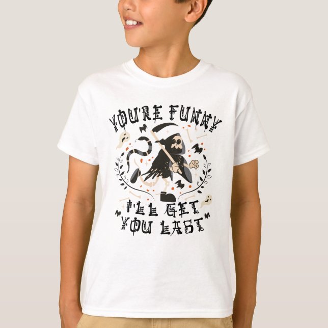 Funny Grim Reaper Skeleton Halloween Costume T-Shirt (Front)