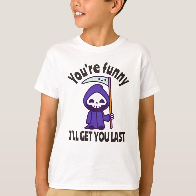 Funny Grim Reaper Skeleton Halloween Costume T-Shirt (Front)