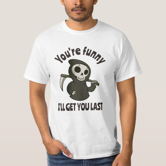 Funny Grim Reaper Skeleton Halloween Costume T-Shirt (Front)