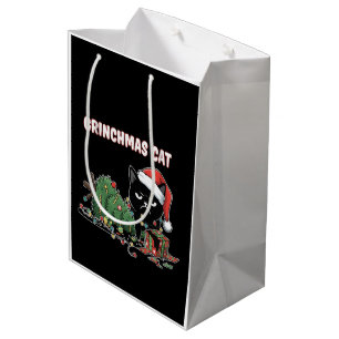 Funny Grinchmas Cat Grumpy Black Cat Christmas Medium Gift Bag