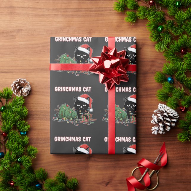 Funny Grinchmas Cat | Grumpy Black Cat Christmas  Wrapping Paper (Holiday Gift)