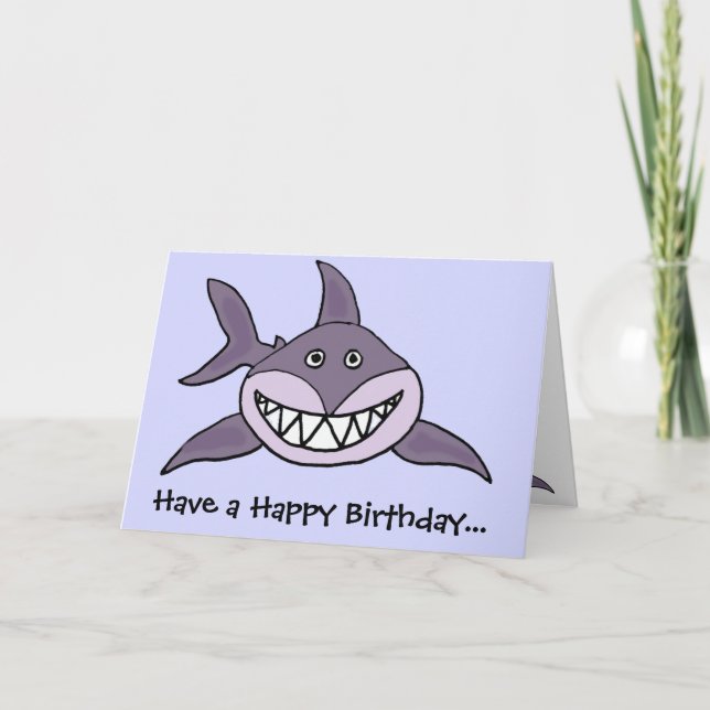 Funny Grinning Grey Shark Cartoon Card (Front)