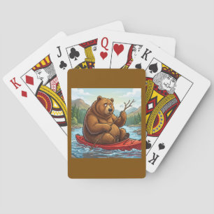 Funny Grizzly Bear in Kayak Cartoon Playing Cards