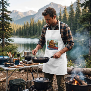 Funny Grizzly Bear in Kayak Cartoon Standard Apron