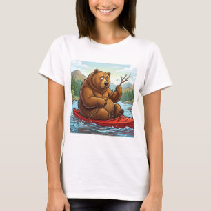 Funny Grizzly Bear in Kayak Cartoon T-Shirt