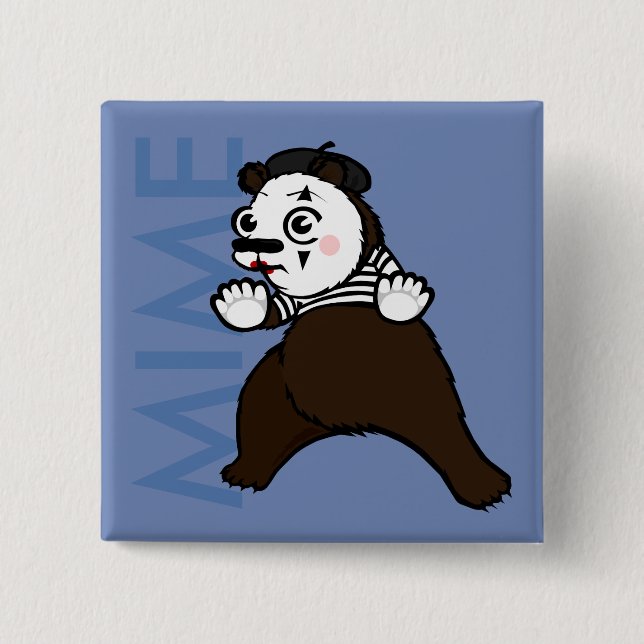 FUNNY GRIZZLY BEAR MIME SQUARE PIN BACK BUTTON (Front)