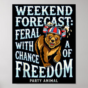 Funny grizzly bear patriotic summer freedom retro poster