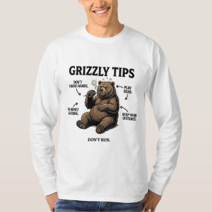 Funny Grizzly Bear Survival Tips Outdoor Humour T-Shirt