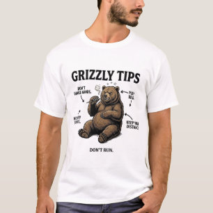 Funny Grizzly Bear Survival Tips Outdoor Humour T-Shirt