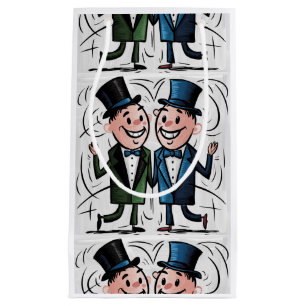 Funny Groom and Groom Gay Wedding Cartoon Small Gift Bag