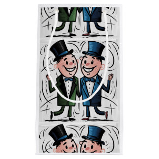 Funny Groom and Groom Gay Wedding Cartoon Small Gift Bag