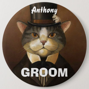 Funny groom cat 6 cm round badge