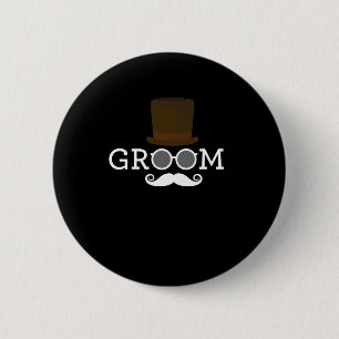 Funny Groom Moustache & Hat for Bachelor's Party 6 Cm Round Badge