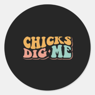 Funny Groovy Chicks Dig Me Happy Easter Classic Round Sticker