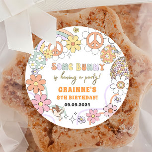 Funny Groovy Easter Birthday Party Classic Round Sticker