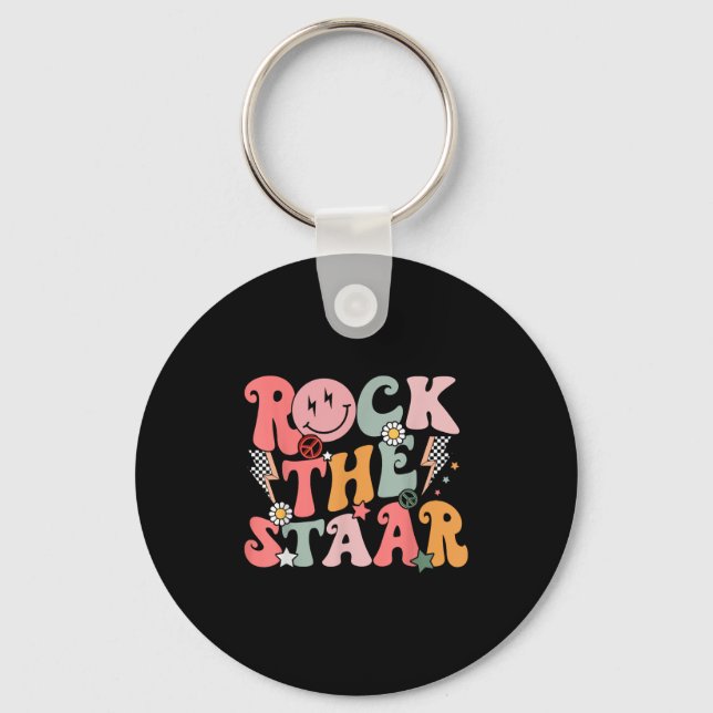 Funny Groovy Testing Day Rock The Staar Motivation Key Ring (Front)