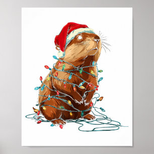 Funny Groundhog Christmas Graphics Animal Lights L Poster