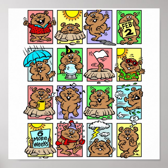 Funny Groundhog Day Cartoons Poster (Front)