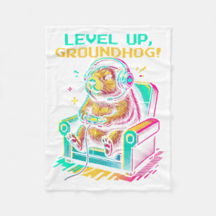 Funny Groundhog Gamer Graphic Men Boys Teens Video Fleece Blanket