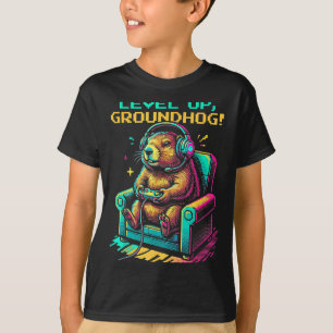 Funny Groundhog Gamer Graphic Men Boys Teens Video T-Shirt