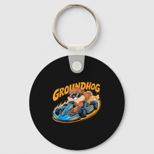 Funny Groundhog Go-kart Racing Happy Groundhog Day Key Ring