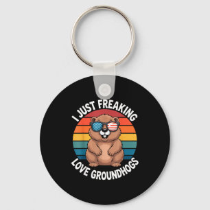 Funny Groundhog Lover Saying I Freaking Love Groun Key Ring