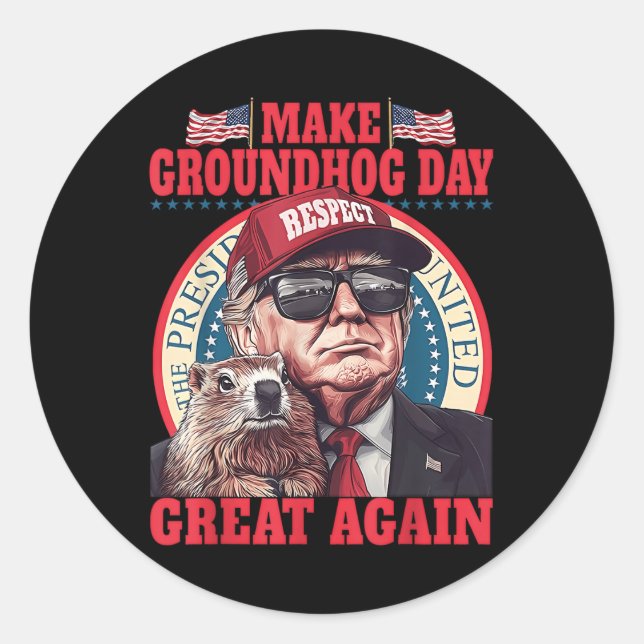 Funny Groundhog Make Groundhog Day Great Again  Classic Round Sticker (Front)