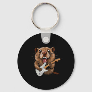 Funny Groundhog Playing Guitar Musician For Ground Key Ring