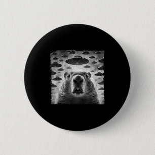 Funny Groundhog Selfie With Alien Ufos Groundhog D 6 Cm Round Badge