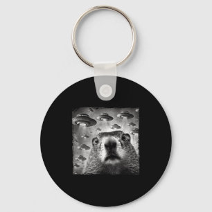 Funny Groundhog Selfie With Alien Ufos Groundhog D Key Ring