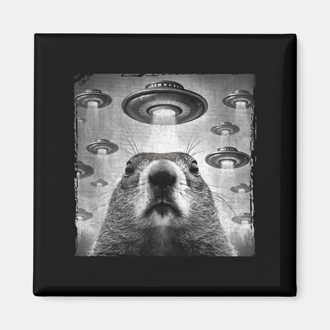 Funny Groundhog Selfie With Alien Ufos Groundhog D Magnet (Front)