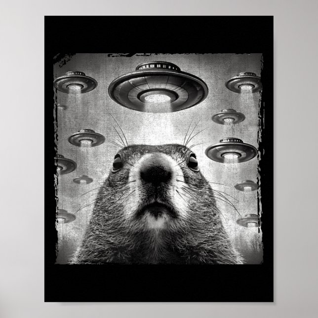 Funny Groundhog Selfie With Alien Ufos Groundhog D Poster (Front)