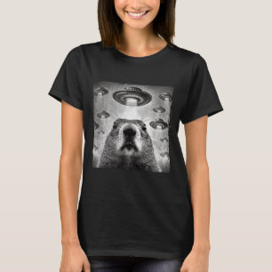 Funny Groundhog Selfie With Alien Ufos Groundhog D T-Shirt