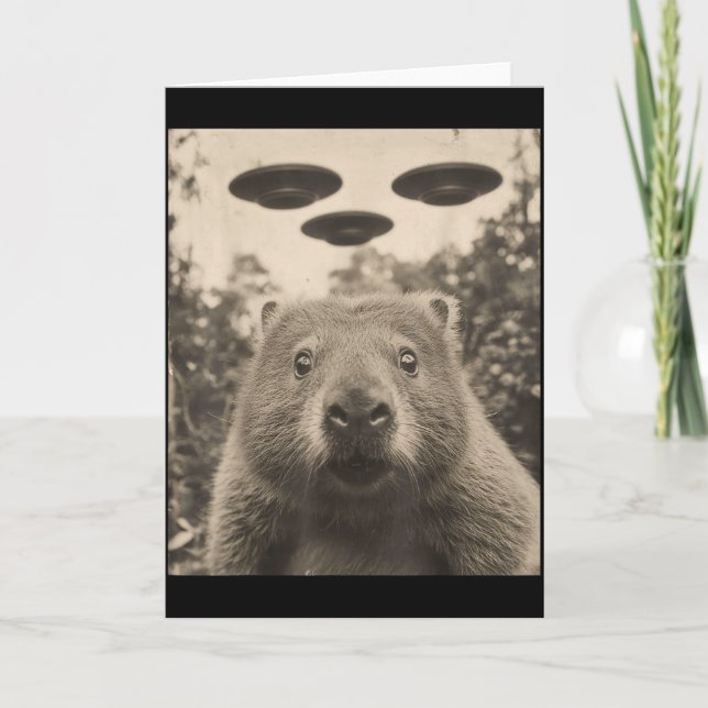 Funny Groundhog Selfie With Ufos Weird Groundhog  Card (Front)