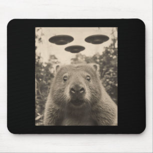 Funny Groundhog Selfie With Ufos Weird Groundhog Mouse Pad